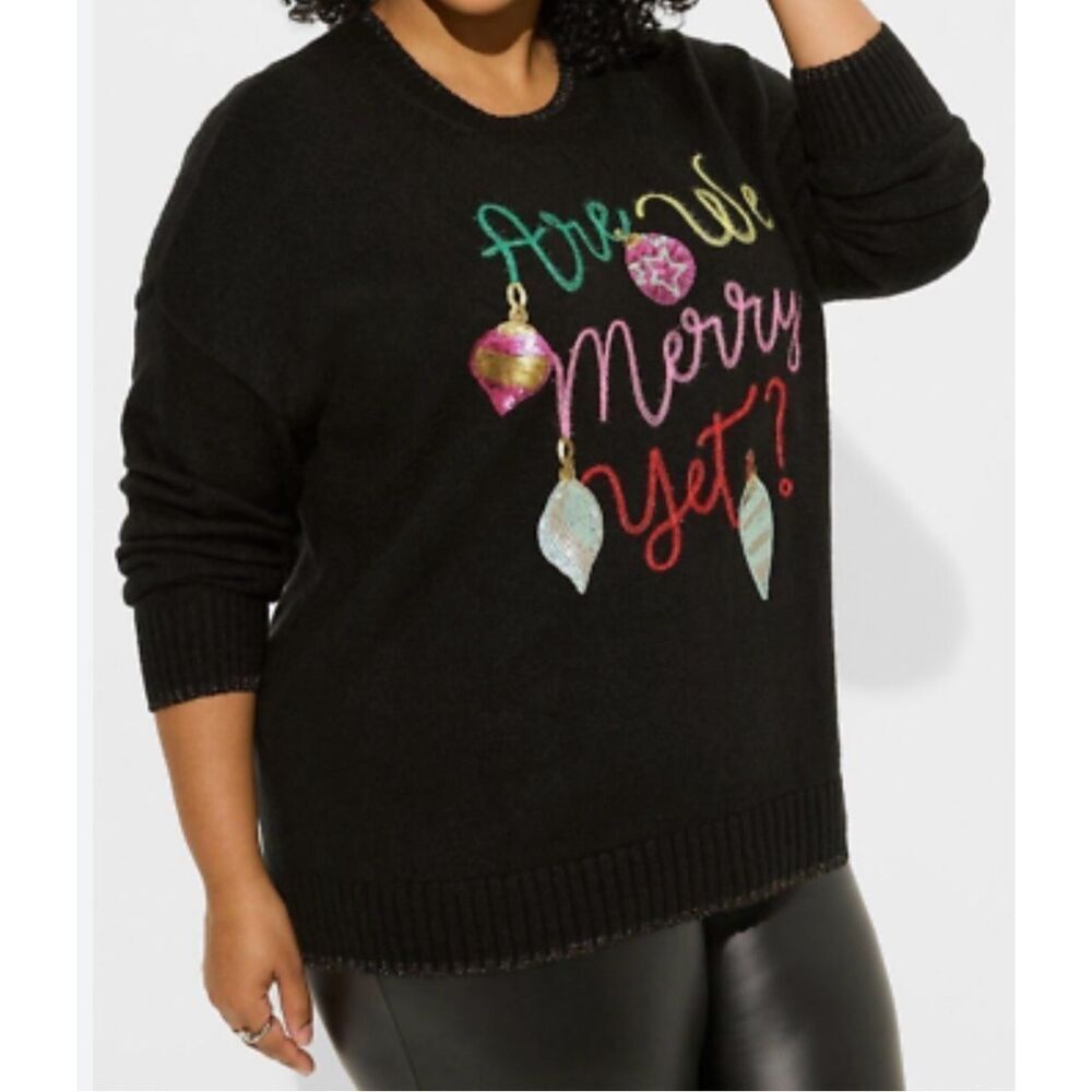 Torrid Merry Yet Pullover Womens Plus 2X Crew‎ Black Sweater Acrylic Artsy